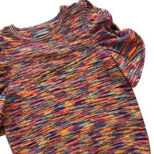 Anthropologie Womens S Space Dye Ruffle Puff Short Sleeve Knit Top Multi-Color